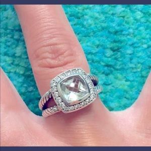 David Yurman petite Albinon with Prasiolite and Diamonds. Size 5.